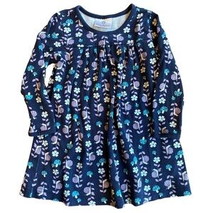 Hanna Andersson Girl's Long Sleeve Dress Flowers Mushrooms Toddler Size 90 GUC